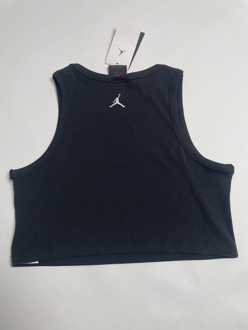 Débardeur Crop Jordan Femme Noir Col Haut Côtelé