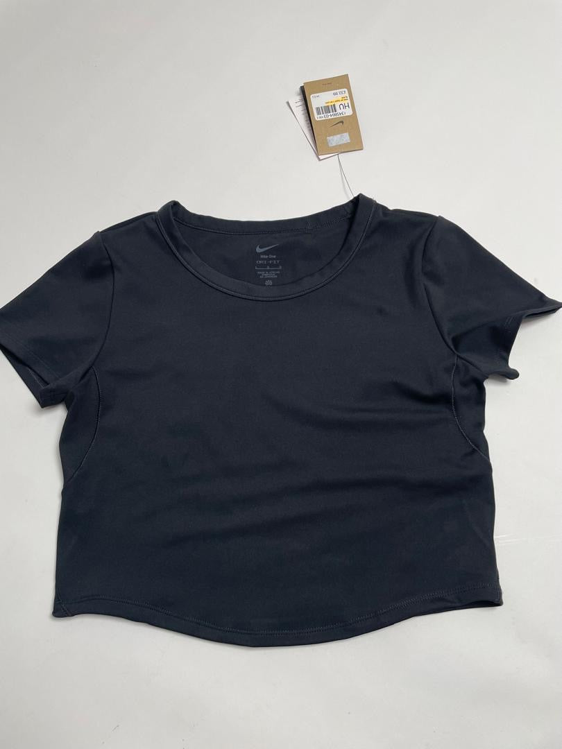 Crop Top Nike Femme Bleu Marine Manches Courtes