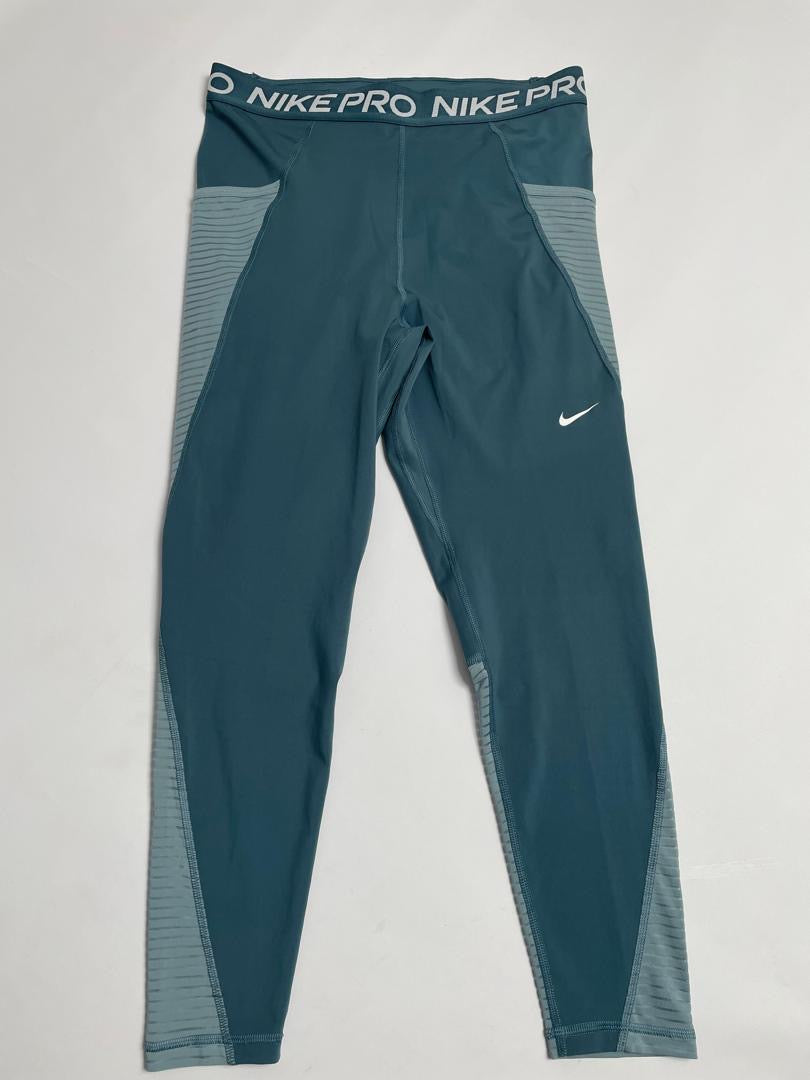 Legging Nike Pro Femme Bleu Canard Pétrole avec Panneaux Mesh Gris
