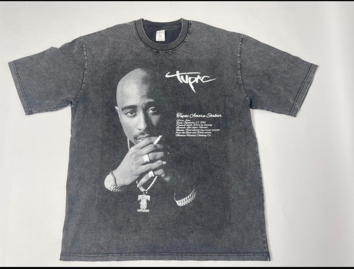 T-shirt Vintage Tupac Gris Délavé