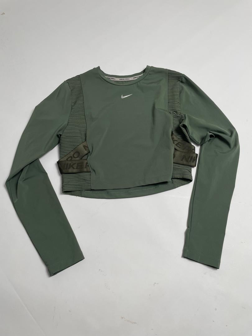 Crop Top Nike Pro Femme Vert Kaki avec Détails Plissés