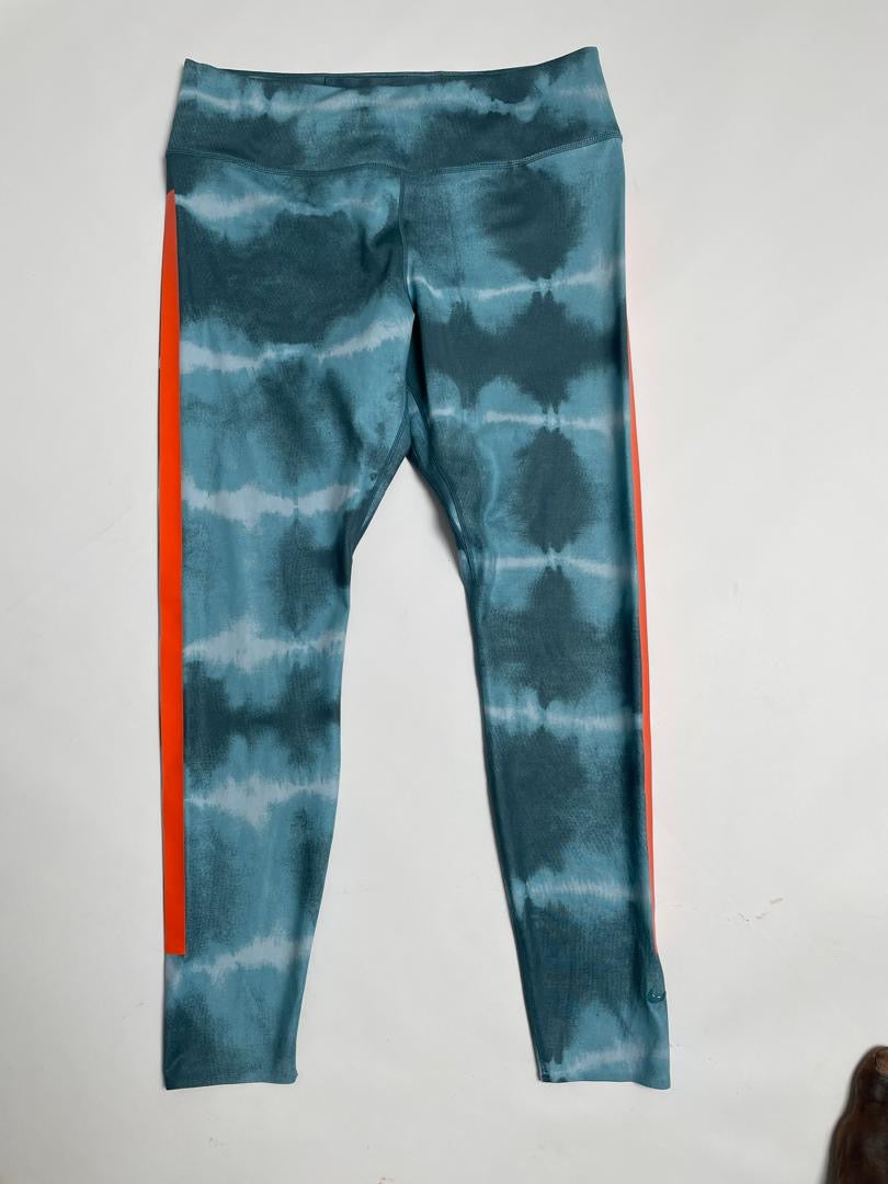 Legging Femme Tie-Dye Bleu Canard avec Bandes Orange Latérales
