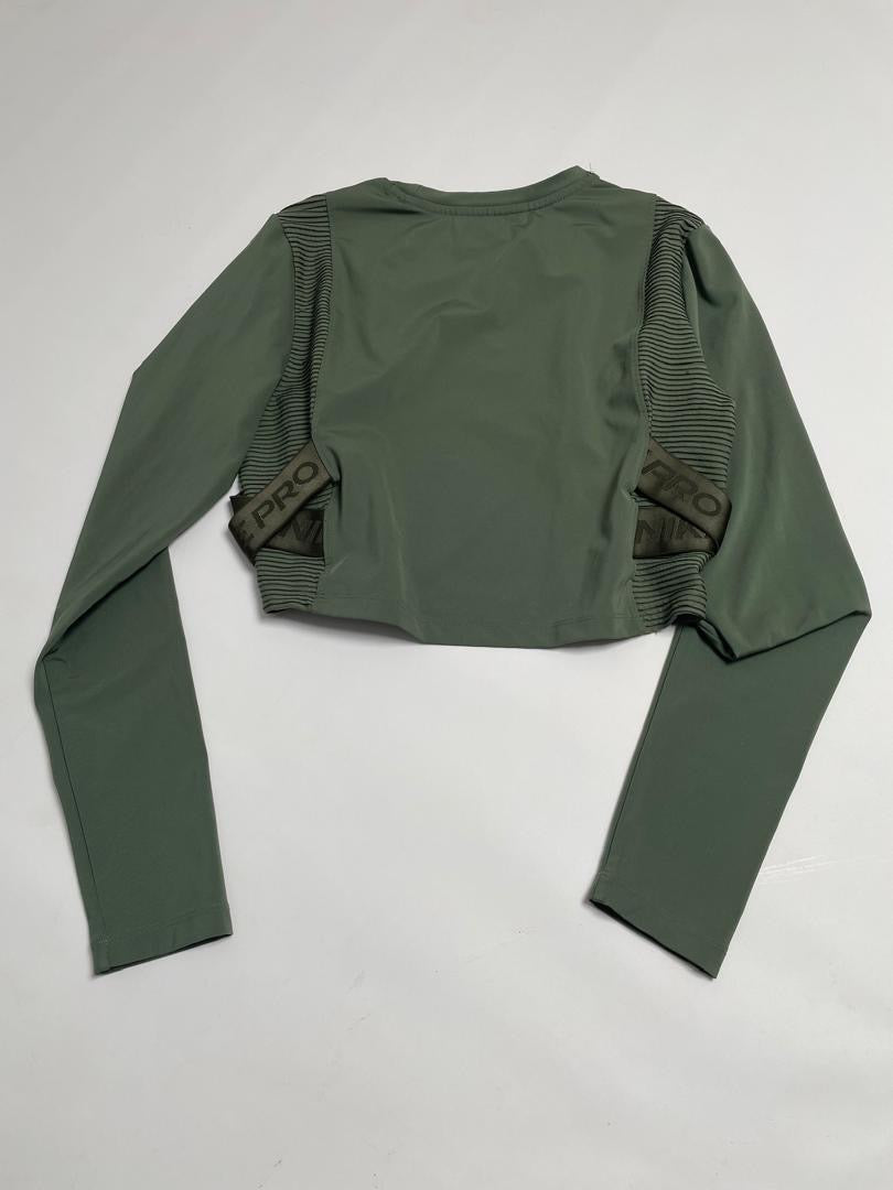 Crop Top Nike Pro Femme Vert Kaki avec Détails Plissés