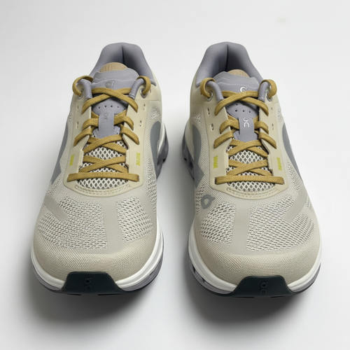 Chaussures On Running beige et grises - Vue de face