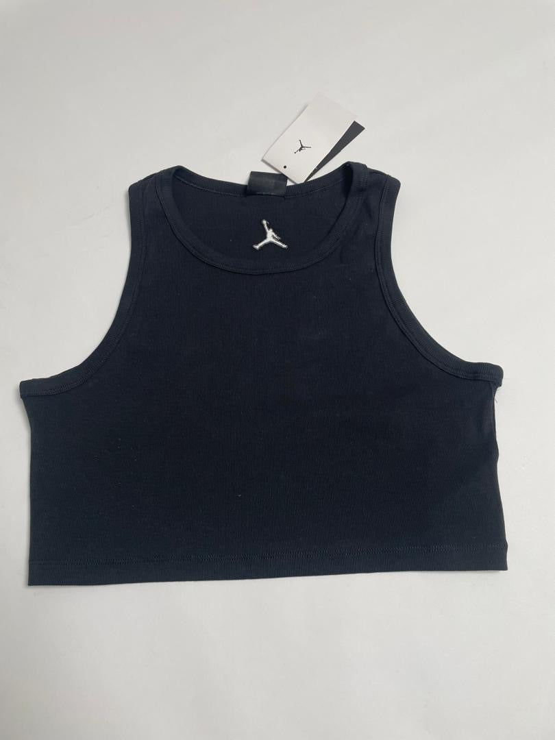 Débardeur Crop Jordan Femme Noir Col Haut Côtelé