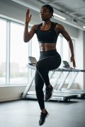 Femme africaine en brassière Nike noire cardio
