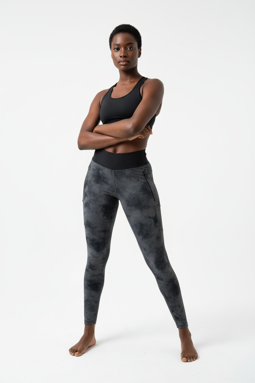 Femme athlétique portant legging Nike camouflage gris