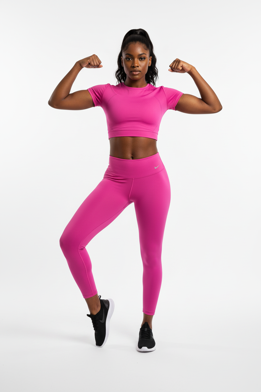 Femme athlétique portant legging Nike One Luxe rose fuchsia