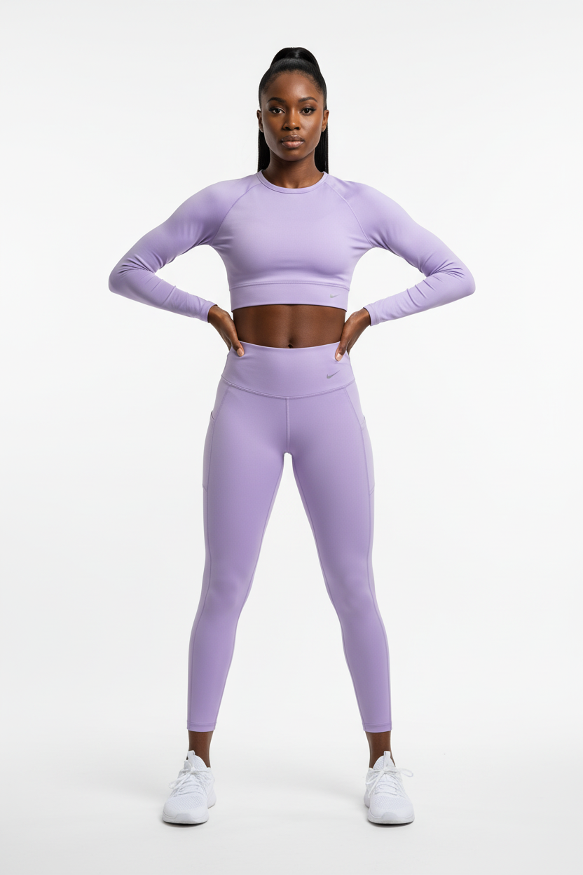 Femme athlétique portant legging Nike violet lavande
