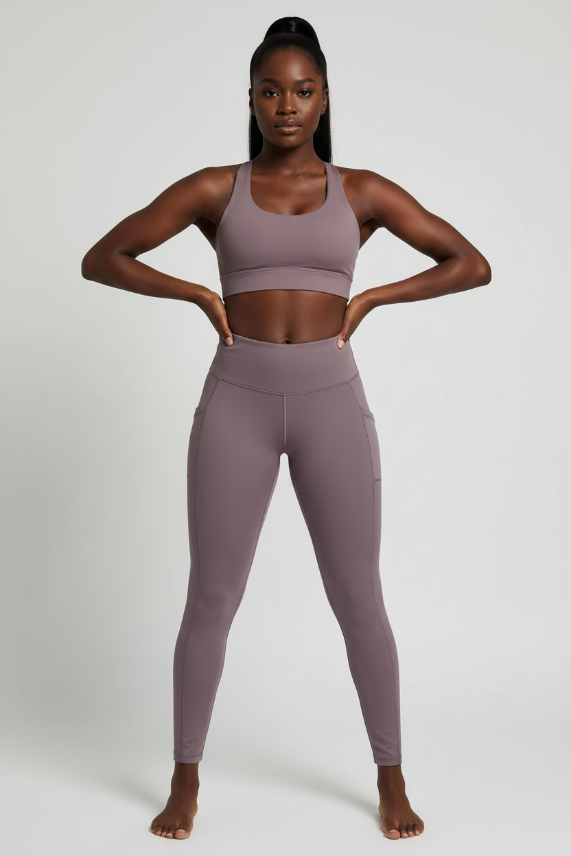 Mannequin femme portant le legging Nike mauve taupe - vue de face