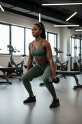 Femme africaine à la salle de sport portant le legging Nike Pro vert militaire