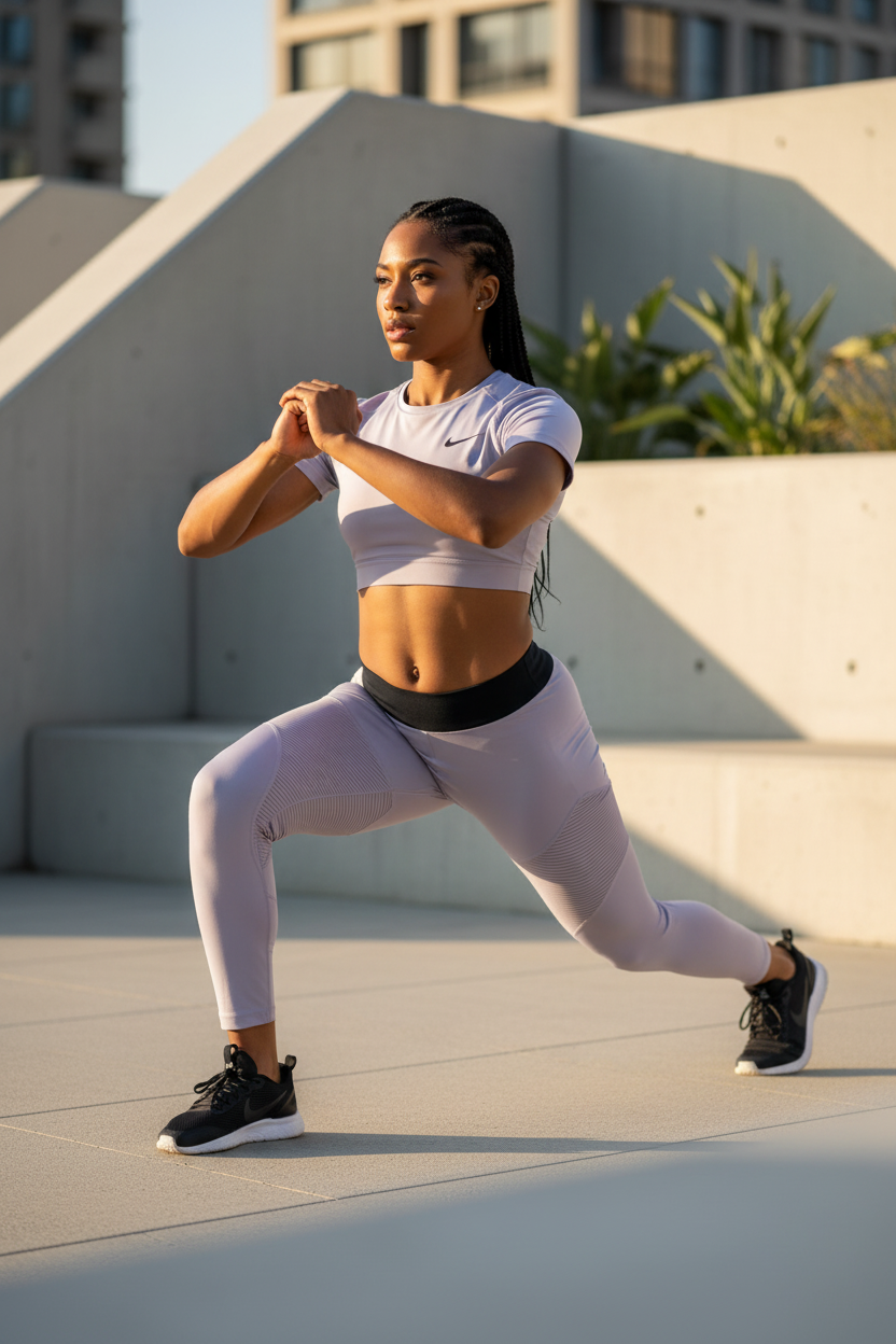 Femme africaine en entraînement portant le legging Nike gris texturé