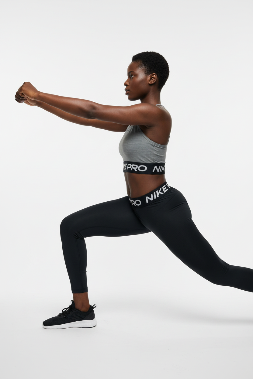 Mannequin portant la brassière Nike Pro grise - vue dynamique