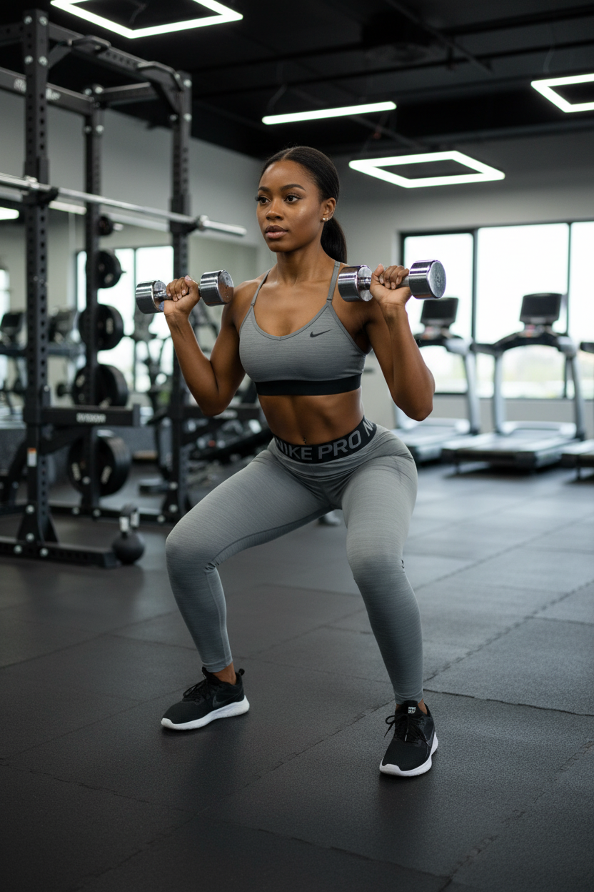 Femme africaine à la salle de sport portant le legging Nike Pro gris
