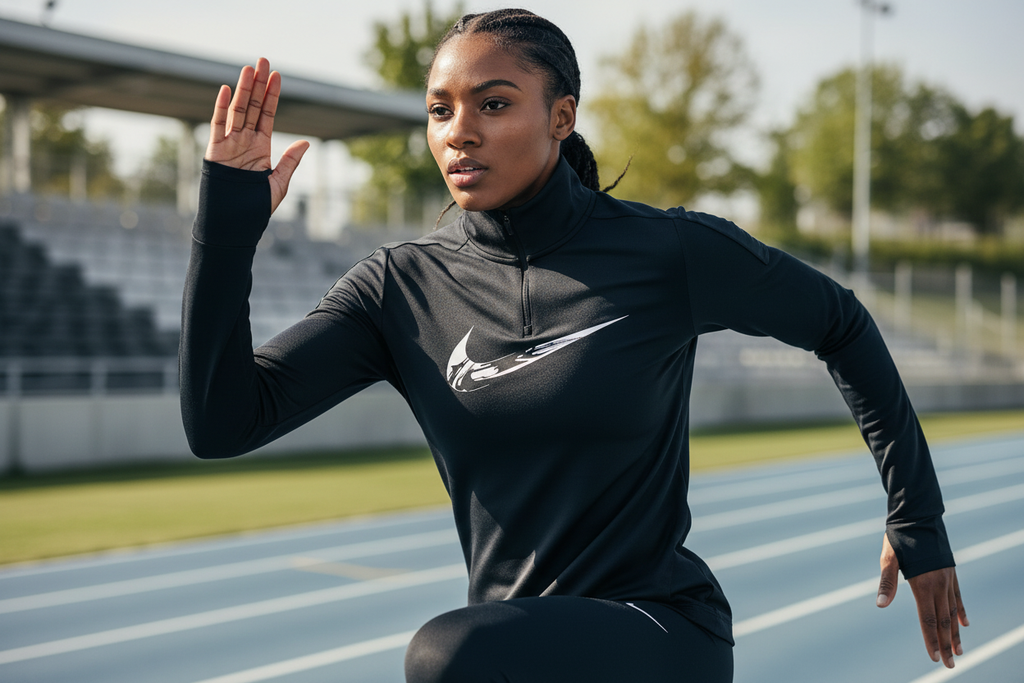 Femme africaine portant le sweat Nike noir pendant une séance de sport