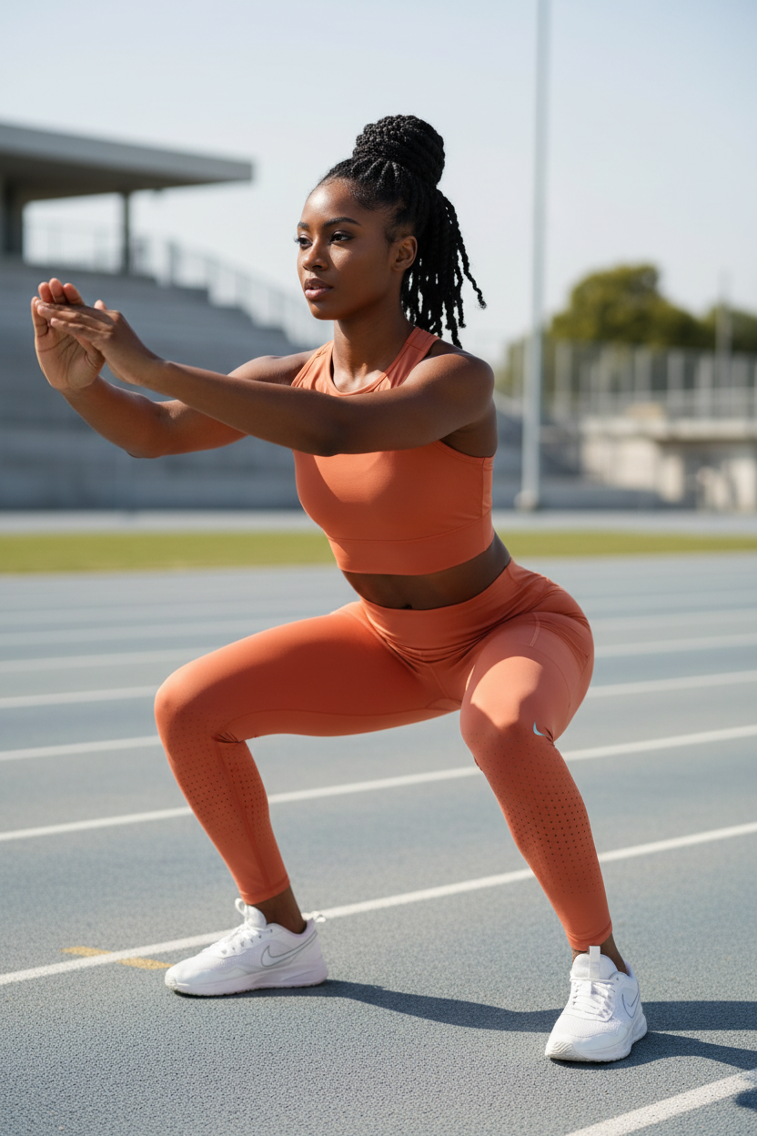 Femme africaine en entraînement portant le legging orange