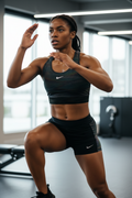 Femme africaine portant le haut de sport Nike Pro noir lors d'un entraînement