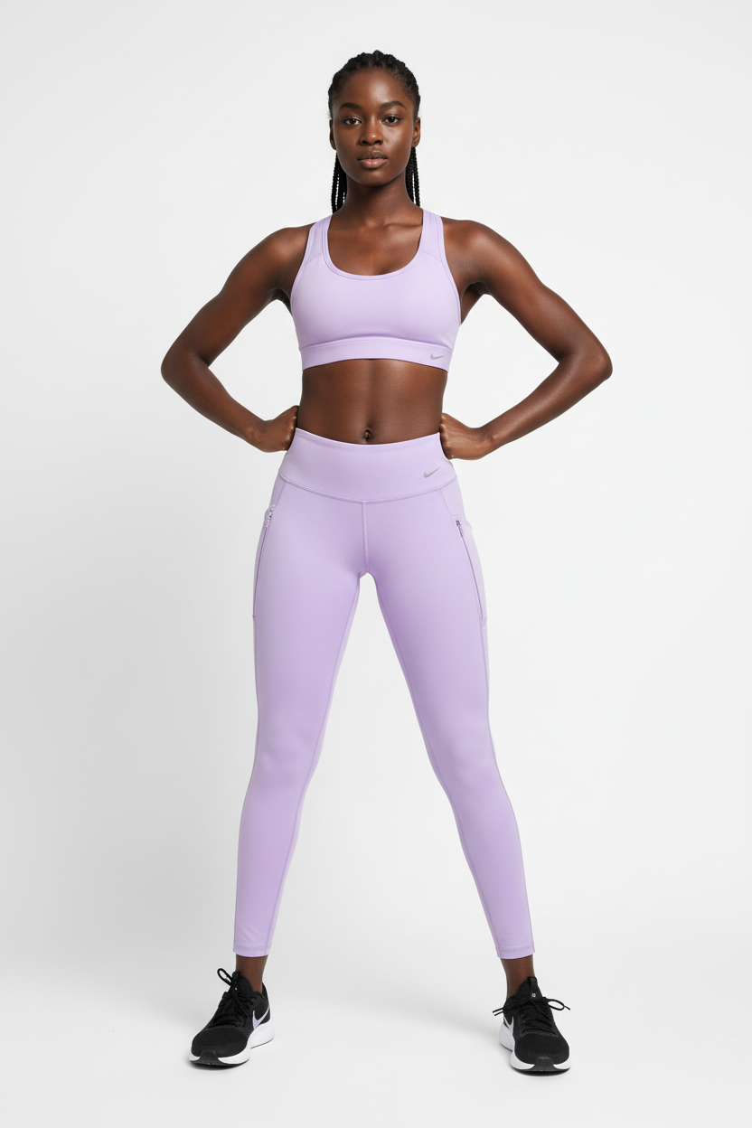 Mannequin femme portant le legging Nike lilas - vue de face