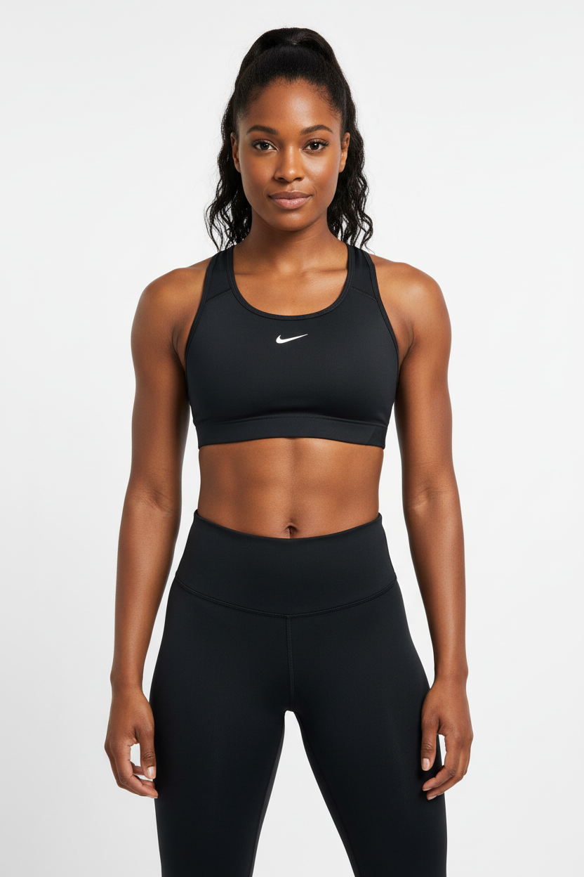 Mannequin africaine portant la brassière Nike noire - Vue de face