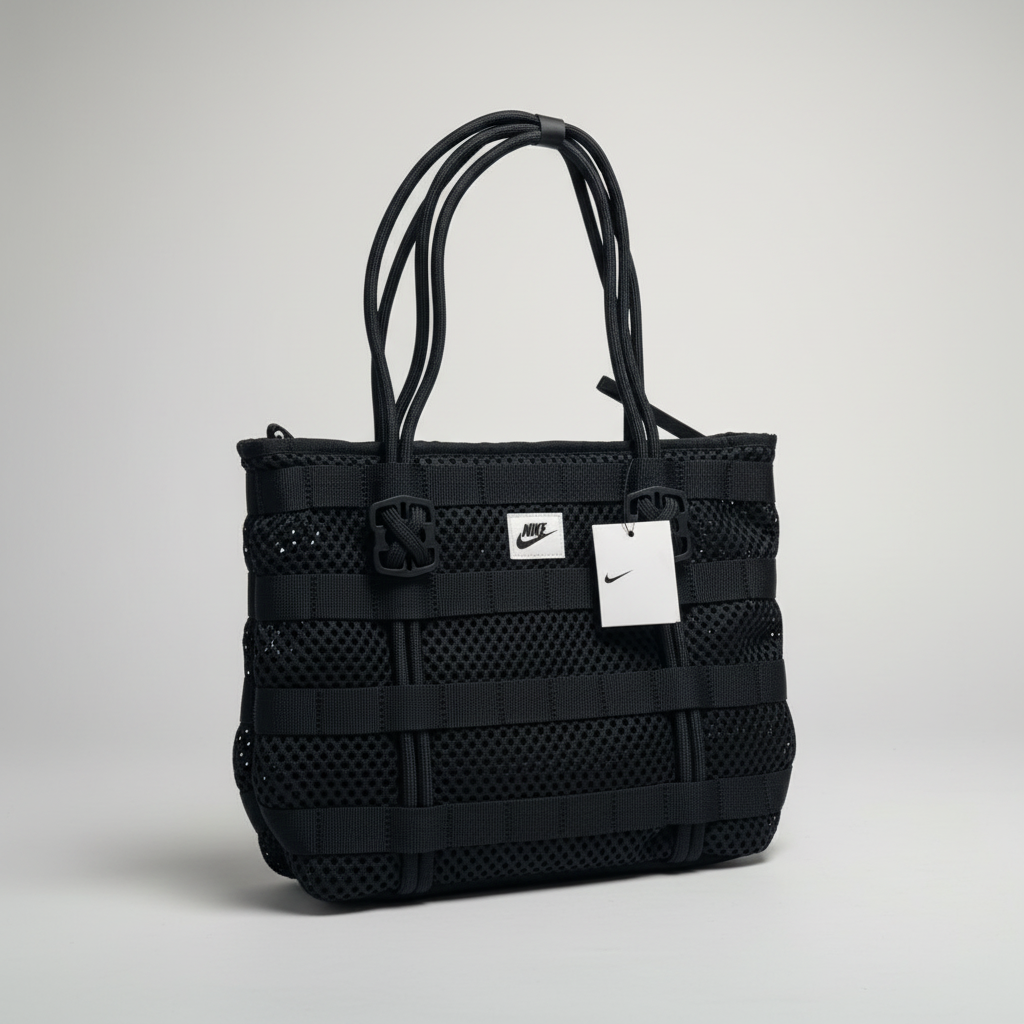 Sac tote Nike tissé noir avec motif damier