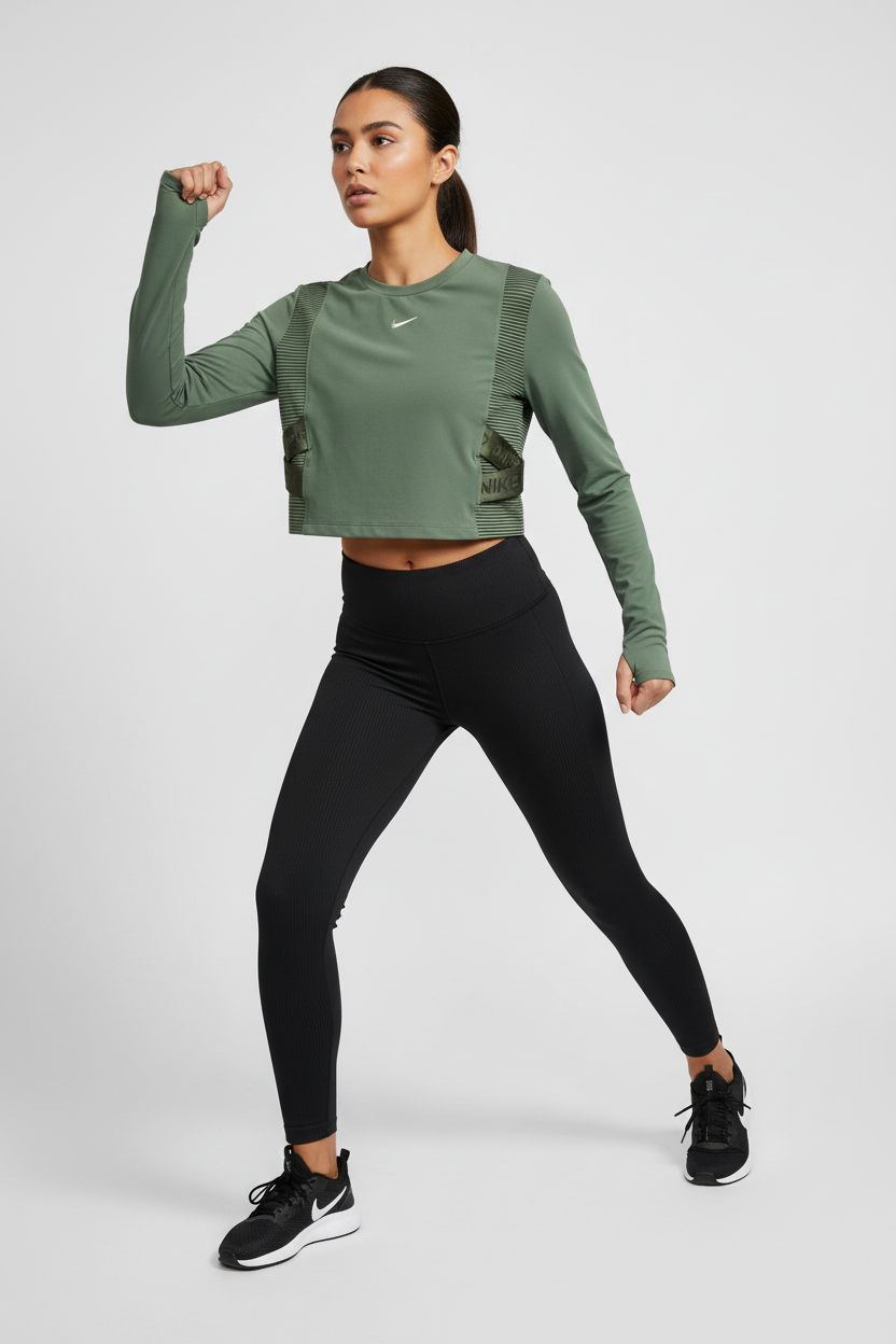 Mannequin femme portant le Nike Pro Crop Top Vert Olive