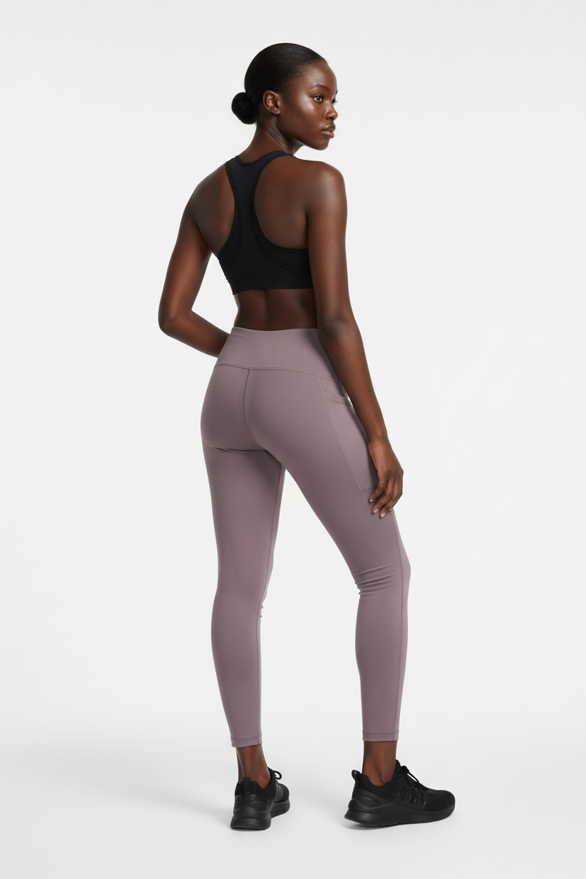 Mannequin femme portant le legging Nike mauve taupe - vue de dos