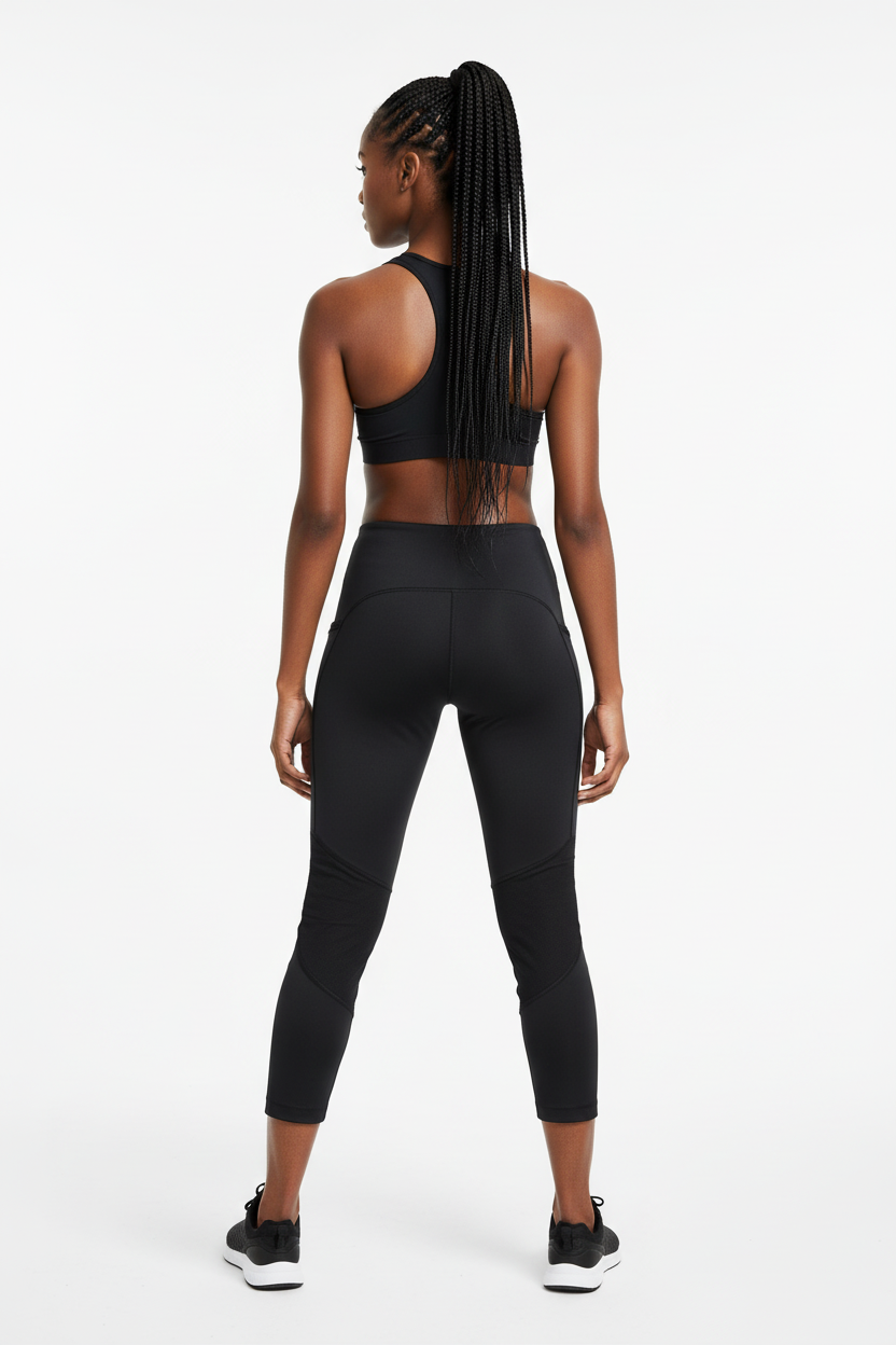 Mannequin africaine portant le legging Nike noir 7/8 - Vue de dos