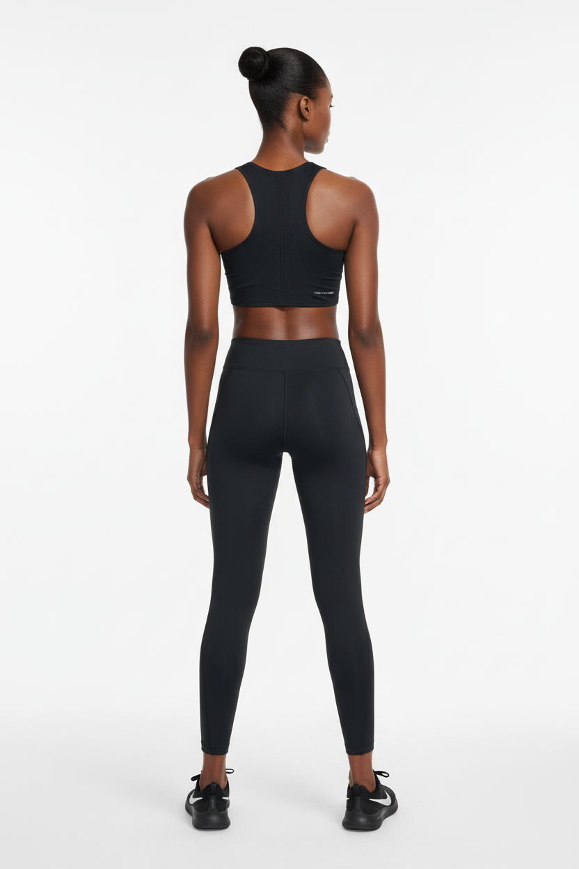 Mannequin africaine portant la brassière Nike Dri-FIT ADV noire - Vue de dos