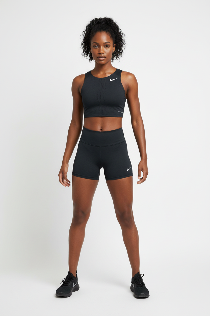 Mannequin africaine portant la brassière Nike Dri-FIT ADV noire - Vue de face