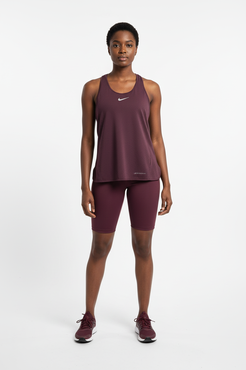 Mannequin africaine portant le débardeur Nike bordeaux - Vue de face