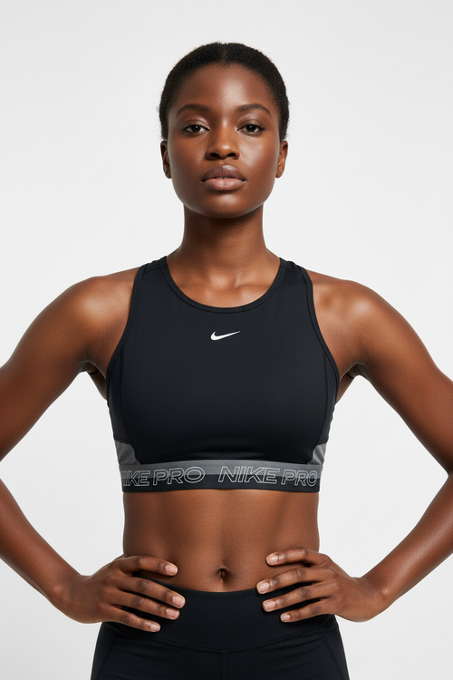 Mannequin femme avec brassière Nike Pro noir et gris - Vue de face