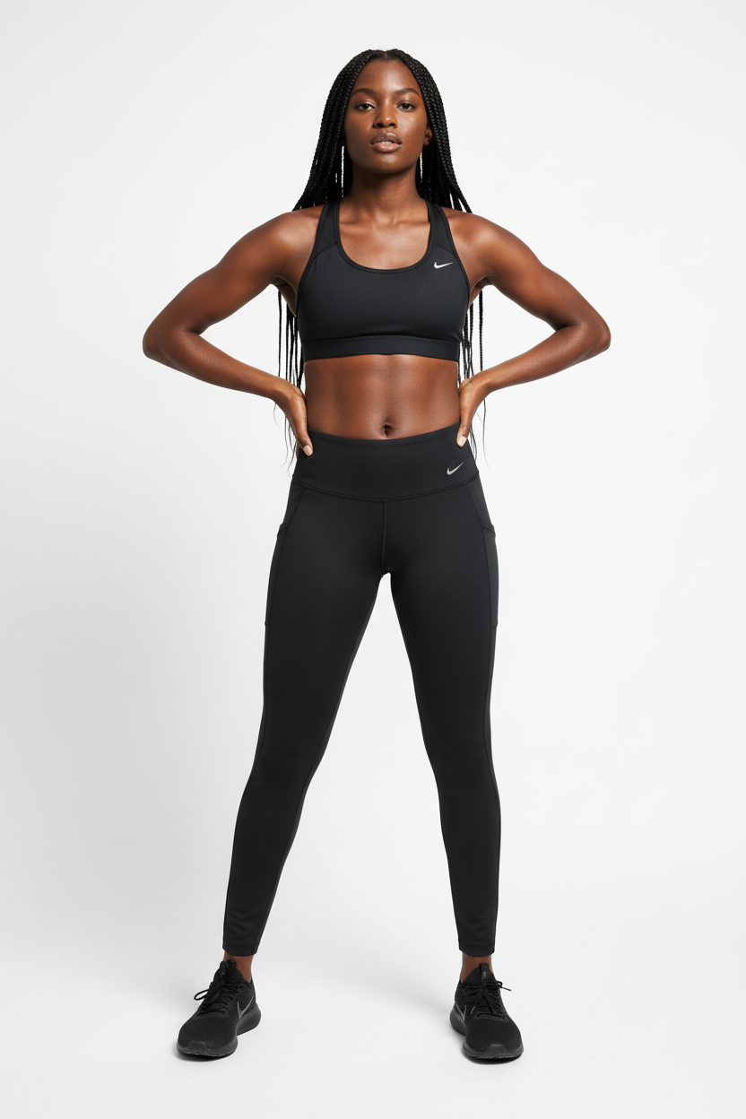 Mannequin femme avec cheveux longs et legging Nike Go noir - Vue de face
