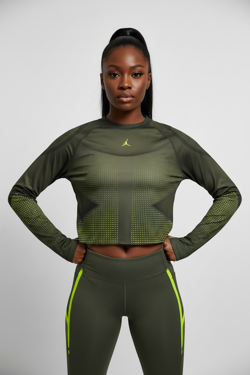Mannequin femme avec crop top Jordan vert kaki - Vue de face