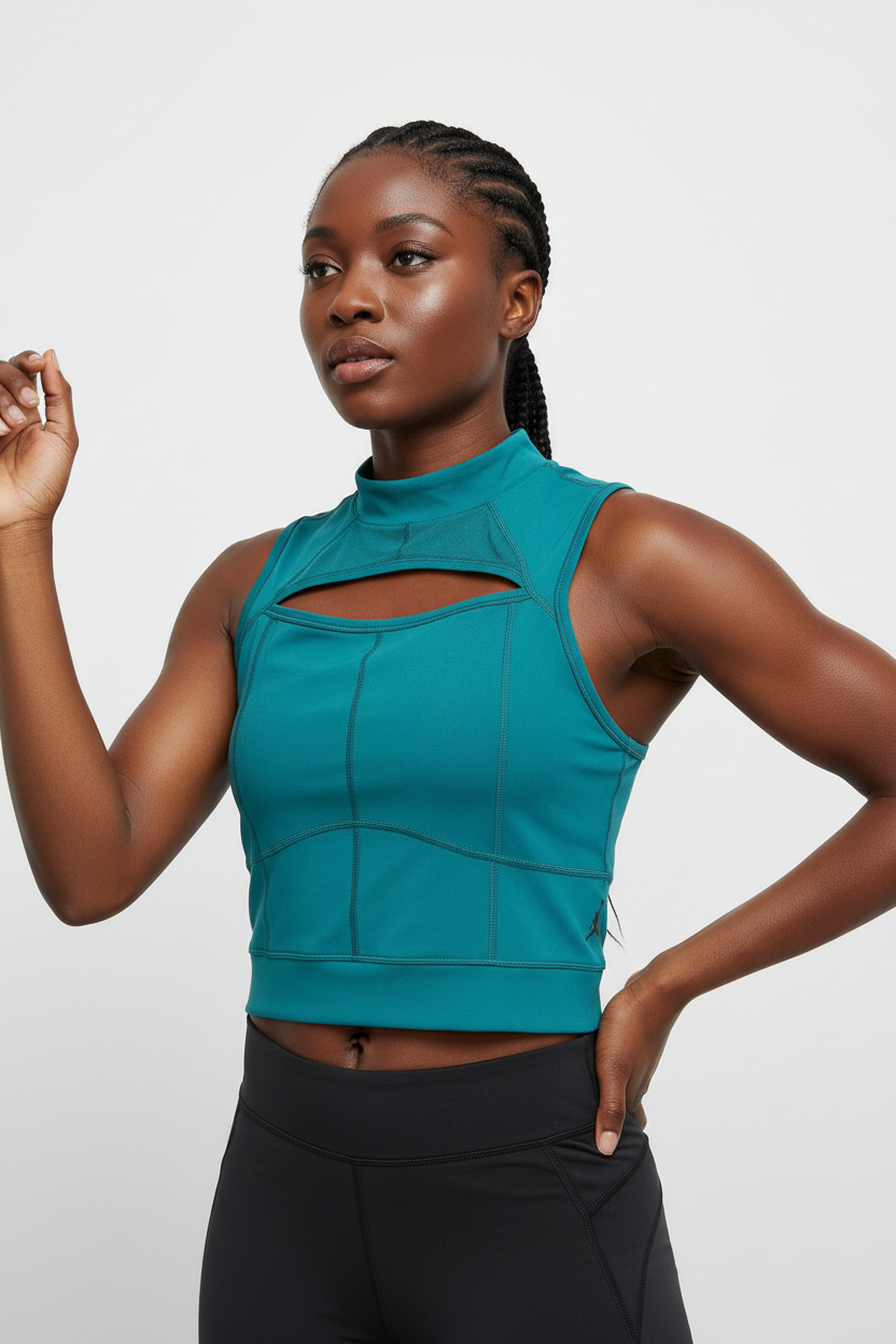 Mannequin femme avec haut Jordan turquoise - Vue de côté