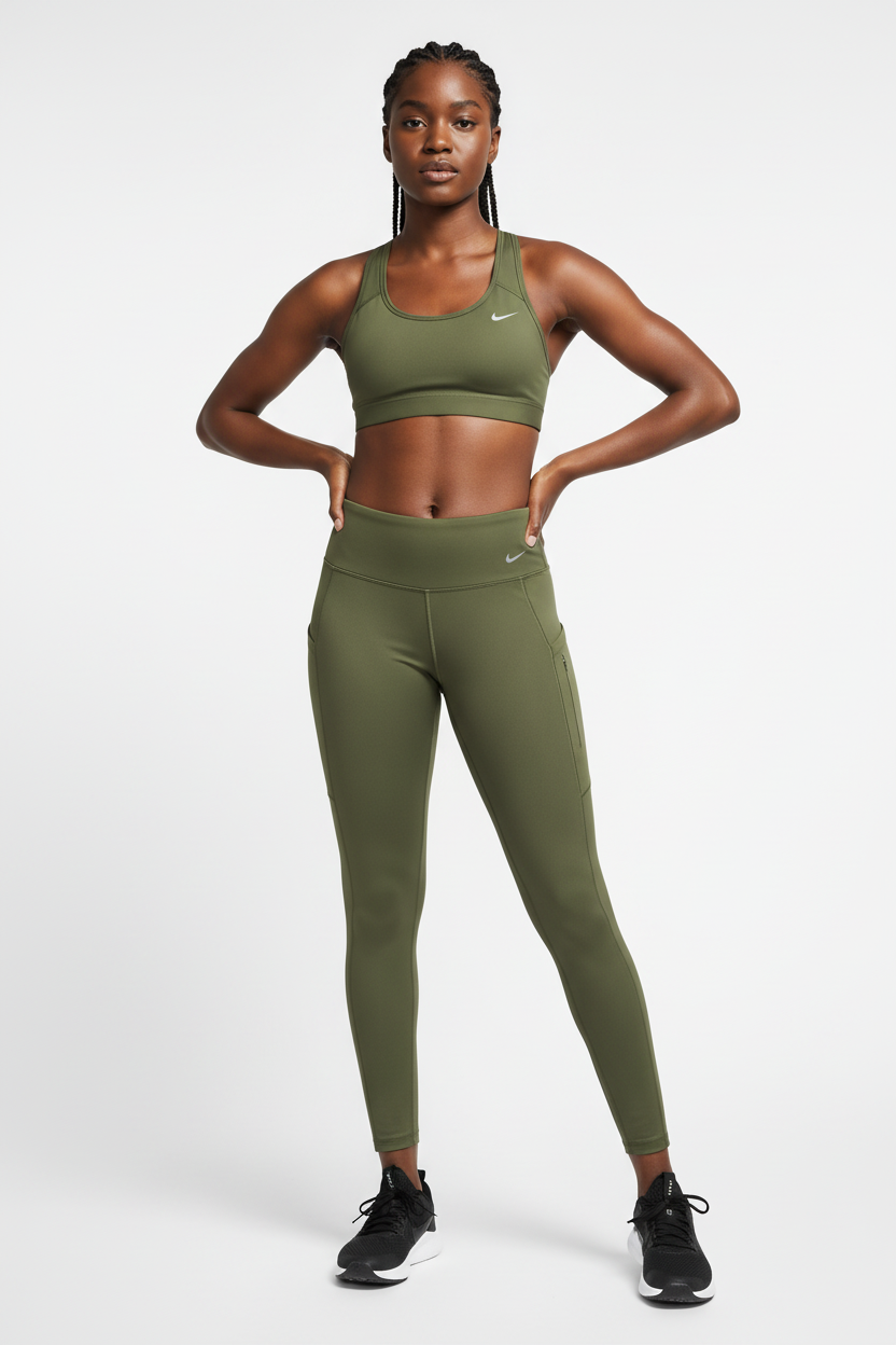 Mannequin femme avec legging Nike Go vert kaki - Vue de face