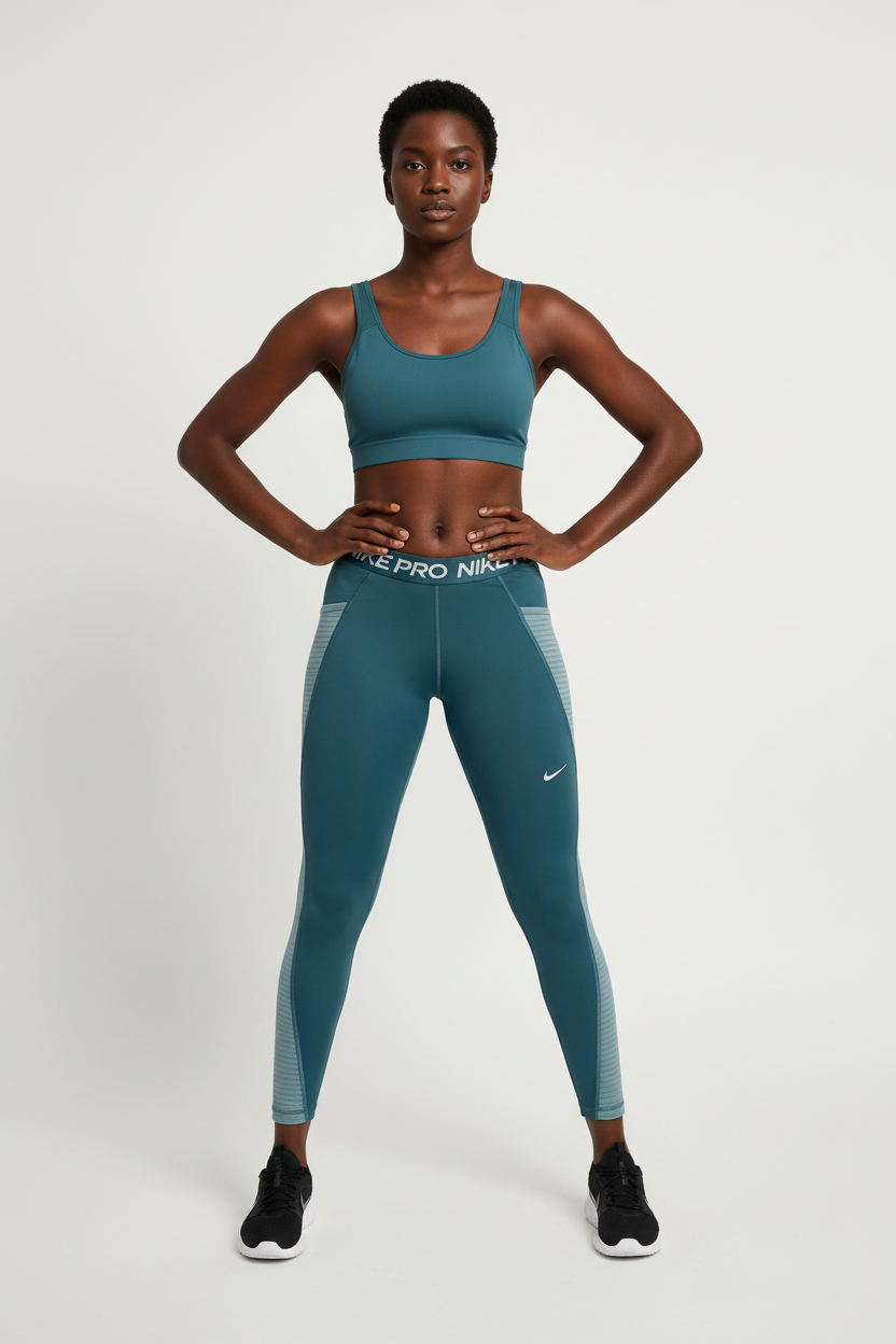 Mannequin femme avec legging Nike Pro bleu canard - Vue de face
