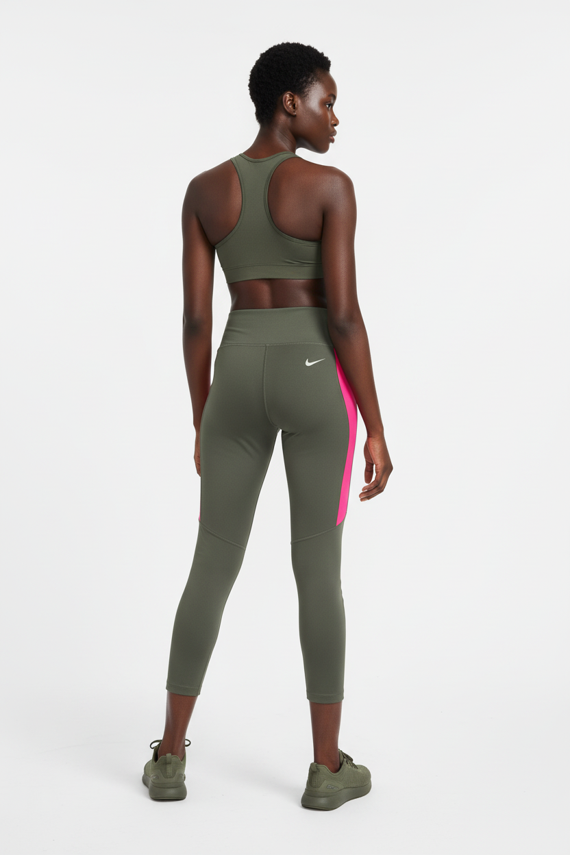 Mannequin femme avec legging Nike vert kaki et rose fuchsia - Vue de dos